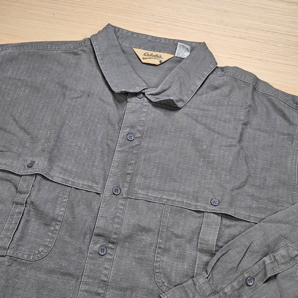 Cabelas Ripstop Button Up Shirt Men XXL Gray Long Sleeve Workwear Gorpcore